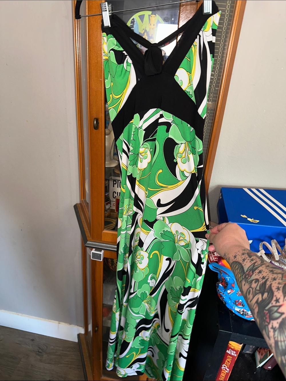 Soprano Y2K Green and Black Floral Maxi Dress